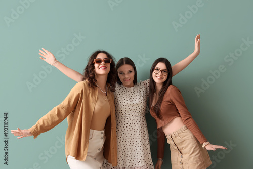 Happy teenage girls on turq...