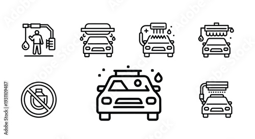 Car Wash Service Icons Set.