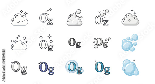 Oxygen Molecule Icons: Clean Air, Breath, Bubbles, and Sparkle Illustrations