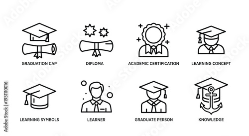 Education Icons Graduation Concept Symbols.