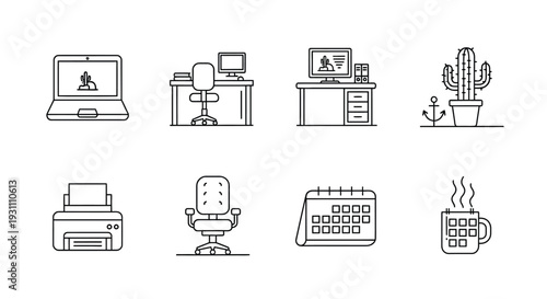 Office Supplies and Workspace Icons.