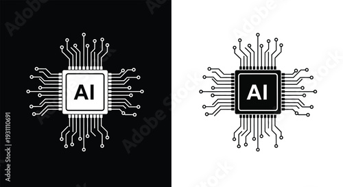 AI Chipset: A conceptual depiction of an AI chipset, symbolizing the essence of artificial intelligence and advanced technology on black and white backgrounds.