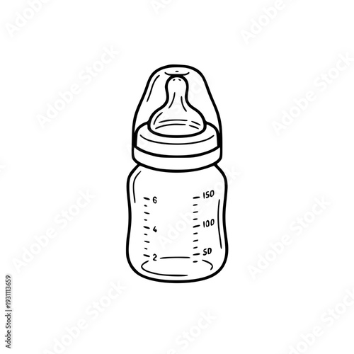 Baby Feeding Bottle Line Art Icon – Infant Milk Bottle with Measurement Scale Vector Illustration