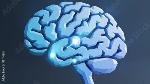 Stylized human brain model with glowing neural connections