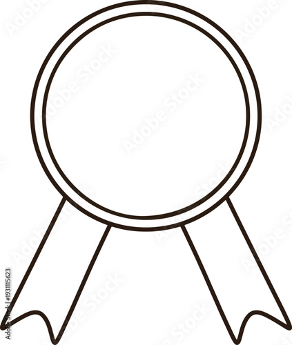 Minimalist Black Line Award Medal Icon with Cute Ribbon Badge