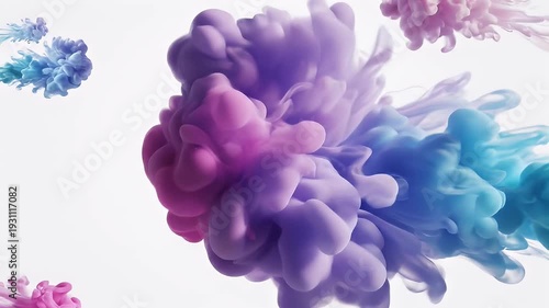 Abstract Colorful Ink Clouds Expanding in Water.