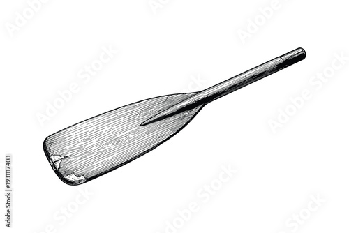 Wooden boat oar vector illustration with engraved texture and vintage sketching