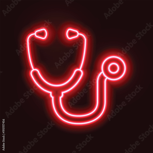 Vector Stethoscope Icon In Neon Style Background