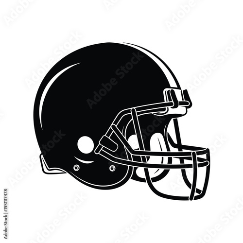 American football helmet vector icon with protective grill and chin strap side