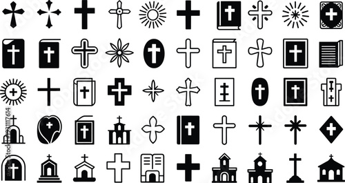 Christian cross icons set church religion symbols bible vector illustration isolated on white background collection