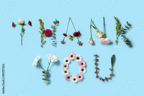 Text THANK YOU made of beau...