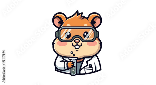 Cartoon Hamster Wearing Lab Coat and Goggles.