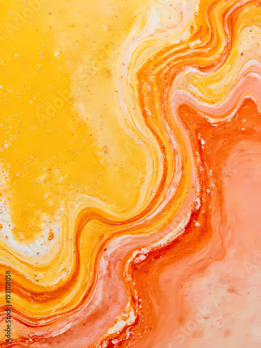 This artwork features swirling patterns of orange, yellow, and beige, blending together in a captivating display of fluidity. The vibrant colors bring warmth and joy Generative AI