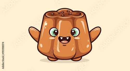 Cartoon Pudding Character with Facial Expression.