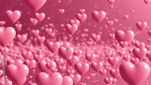 Pink Hearts Floating Background Animation Romantic Love Celebration.