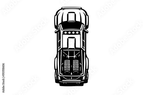 Top-down orthographic view of a desert rally vehicle