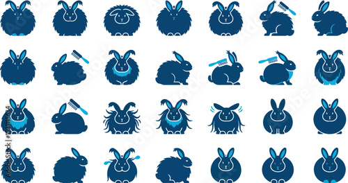 Bunny Set of 30 blue rabbit and sheep icons vector Actions