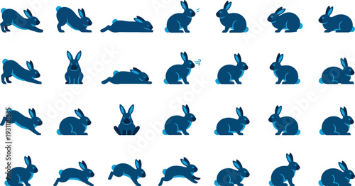 Bunny Set of 32 Blue Rabbit Icons Vector Actions
