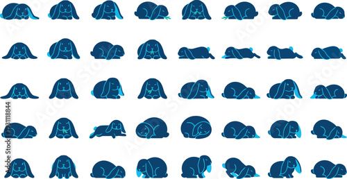 Bunny Set of 40 Cute Blue Bunny Rabbit Icons Vector Actions
