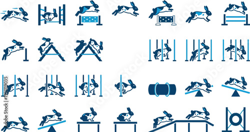Bunny Set of 25 Rabbit Agility Training Icons Vector Actions