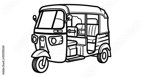 Line Art Illustration of a Traditional Auto Rickshaw.