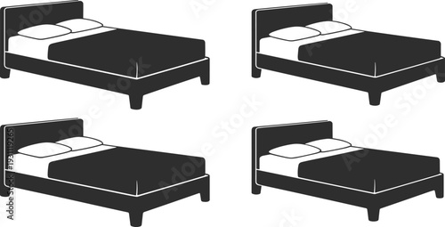 Modern bedroom bed silhouette vector illustration, furniture design concept, minimalist home interior symbol, comfort sleeping bed icon, hotel room graphic element