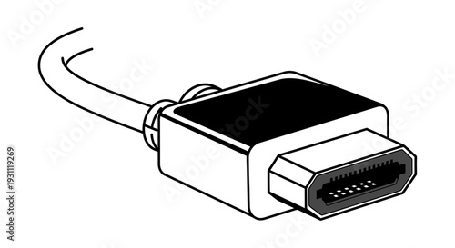Close up of an HDMI cable connector with a wire extending from it.