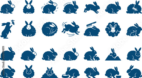 Bunny Set of 30 Blue Rabbit Icons Vector Actions