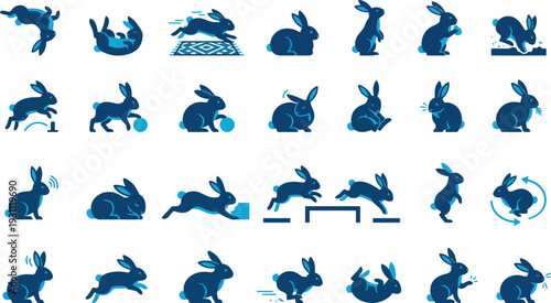 Bunny Set of 35 Blue Rabbit Icons Vector Actions