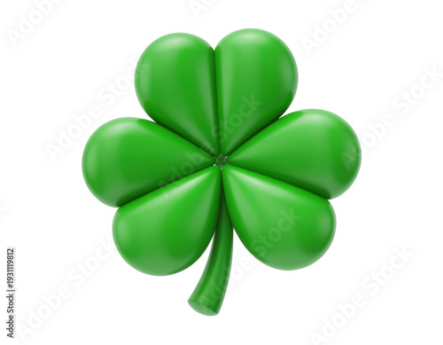 Green shiny four leaf clover with stem shamrock St. Patrick's Day isolated on a transparent background