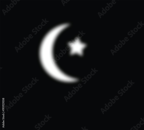 White crescent moon and star on black background vector