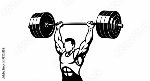 Strong man lifting heavy weights overhead in a gym workout.