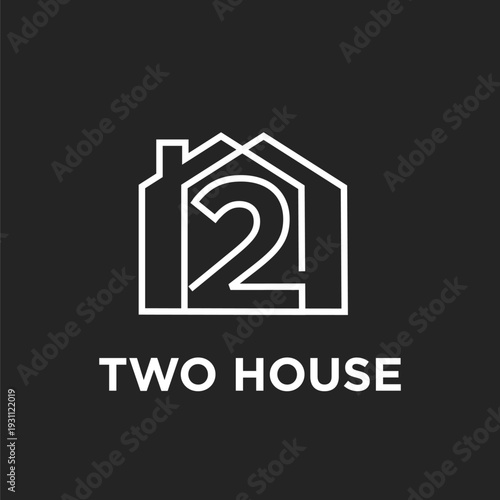 Modern Two House Logo Design featuring Stylized Number 2 Icon and 'TWO HOUSE' Text for Real Estate Business