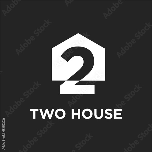 Two House Minimalist Logo with Number 2 Integrated into a Modern House Shape