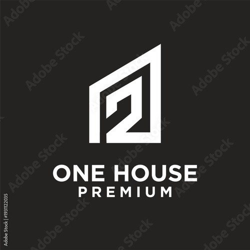 Geometric One House Premium logo featuring number 2 in minimalist architectural design on dark background.