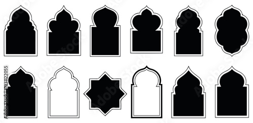 Print Set of Arabica windows and doors. silhouette of islandic