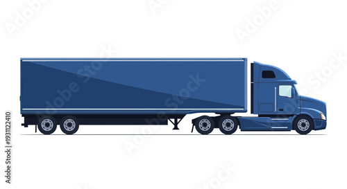 Blue Semi-Truck and Trailer Illustration - Isolated on White Background