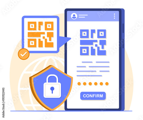 Security Lock Shield on Smartphone with QR Code Password Confirmation to Protect Online Digital Privacy Data for Cyber Security Technology Concept Illustration Clip Art