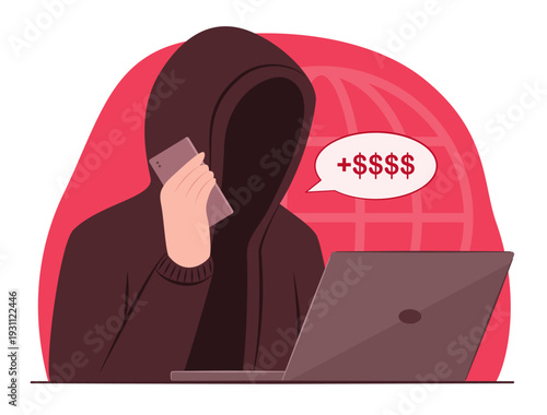 Scammer Calls to Trick Victims for Demand Ransom and Transferring Money for Cyber Crime and Online Digital Risk Concept Illustration Clip Art