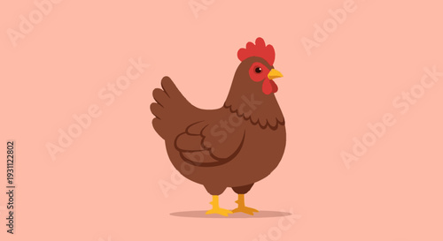 Brown Chicken Illustration with Red Comb.