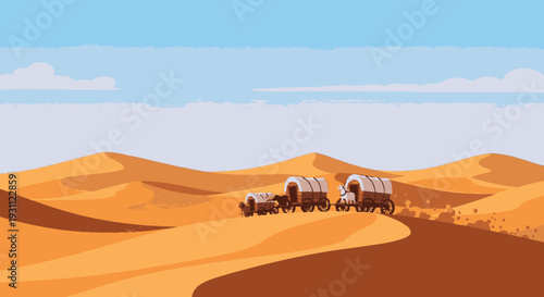 Camel Caravan Traveling Through Desert Landscape.