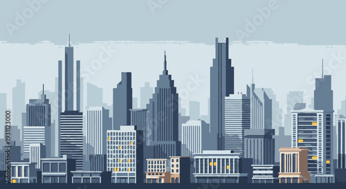City Skyline with Modern Skyscrapers Illustration.