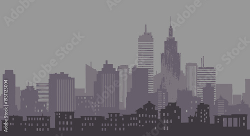 City Skyline with Tall Buildings Silhouette.