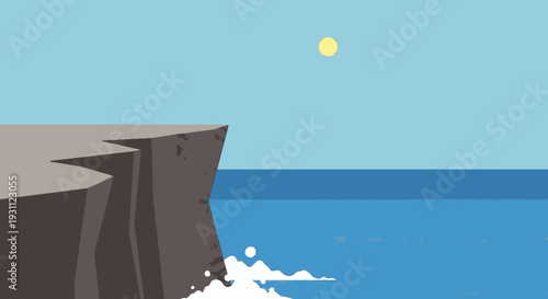 Cliff Edge Ocean Waves Crashing Below.