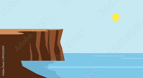 Cliff Edge Over Ocean Water Illustration.
