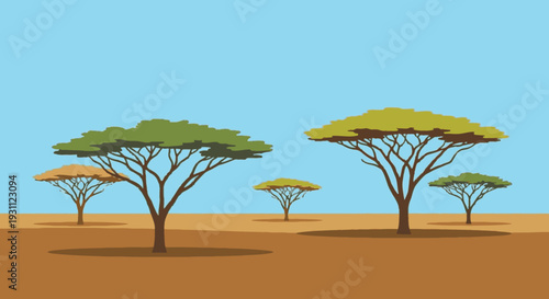 Acacia Trees in Savanna Landscape Illustration.