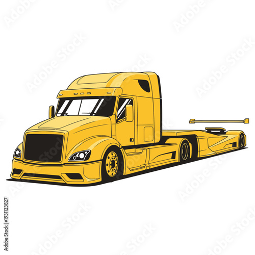 Yellow Semi Truck Cab and Chassis Illustration