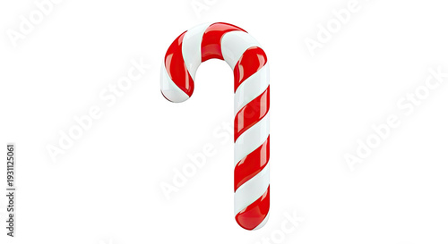 Red and white striped candy cane isolated on white background