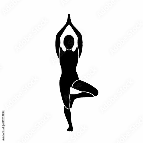 Woman Practicing Yoga in Tree Pose Silhouette.