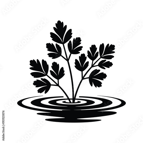 Stunning plant growing out of water with ripples